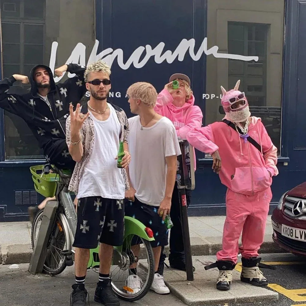 UNKNOWN LONDON Product Page - Cross Rhinestone Shorts - Green