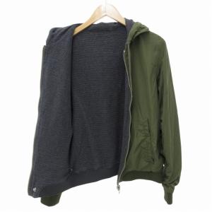 ジップアップパーカー フーディー リバーシブル M カーキ グレー（2024