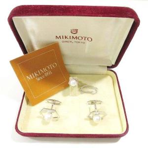 パール 真珠 宝石 シルバー カフス＆タイピン ブランド刻印 ネクタイ