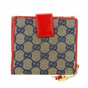 二つ折り財布 小銭入れあり Wホック GGキャンバス レザー チャーム付き