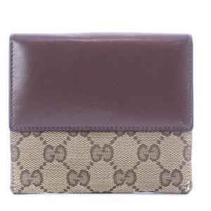 二つ折り財布 小銭入れあり Wホック GGキャンバス レザー チャーム付き