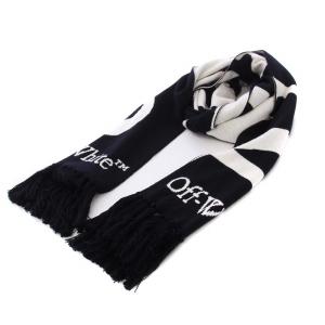 ストール マフラー ニット フリンジ ロゴ 白 黒 ホワイト ブラック