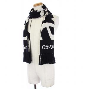 ストール マフラー ニット フリンジ ロゴ 白 黒 ホワイト ブラック