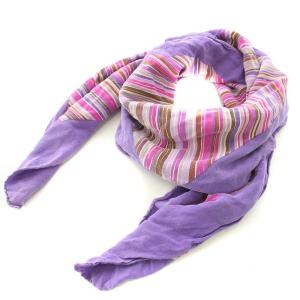 スカーフ ロゴ プリント ストライプ柄 総柄 シルク 紫 パープル ピンク