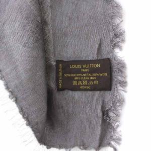 大判 ストール ショール モノグラム マフラー グレー シルバー シルク