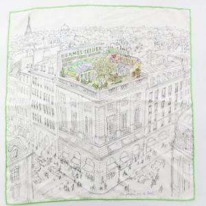 カレ45 屋根の上の庭 ミニスカーフ ガヴロッシュ シルク ホワイト