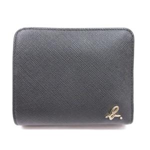 二つ折り財布 ウォレット がま口 ロゴ レザー バイカラー ベージュ 緑