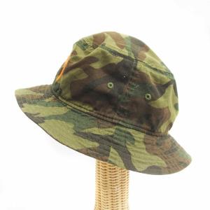 バケットハット 帽子 迷彩 カモフラ ロゴ 刺繍 コットン カーキ L