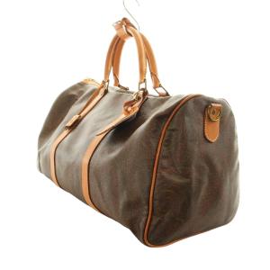 ボストンバッグ ペイズリー柄 PVC レザー カデナ鍵付き 茶 ブラウン