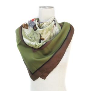 スカーフ 大判 シルク ロゴ 総柄 カーキ ブラウン（2024/12/12買取