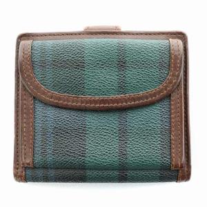 二つ折り財布 レザー PVC ブラックウォッチ チェック 緑 グリーン 紺