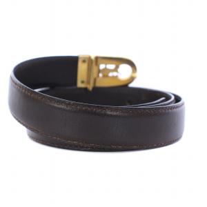 ヴィンテージ ベルト バックル レザー 馬車ロゴ ゴールド金具 75 濃茶