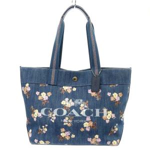 トートバッグ ショルダーバッグ デニム 花柄 ロゴ 紺 ネイビー 91049