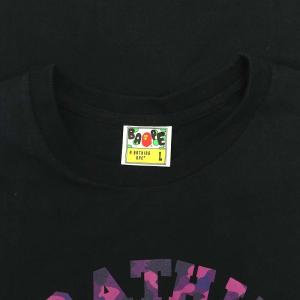 サル 迷彩 カレッジロゴ プリント Tシャツ カットソー 半袖 L 黒 紫