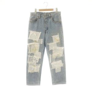 レースパッチワーク リボン デニムパンツ ジーンズ F ライトブルー /DF