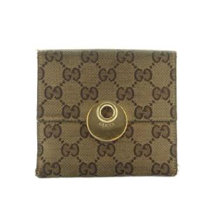 二つ折り財布 小銭入れあり Wホック GGキャンバス レザー チャーム付き