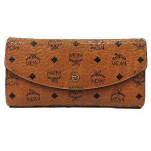 長財布 ヴィセトス柄 ラウンドファスナー ロゴプレート 総柄 レザー 茶