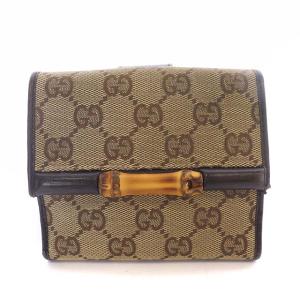 二つ折り財布 小銭入れあり Wホック GGキャンバス レザー チャーム付き