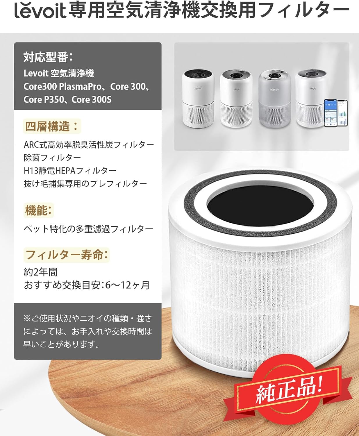 Levoit Core 300/300S/P350空気清浄機 交換用フィルター