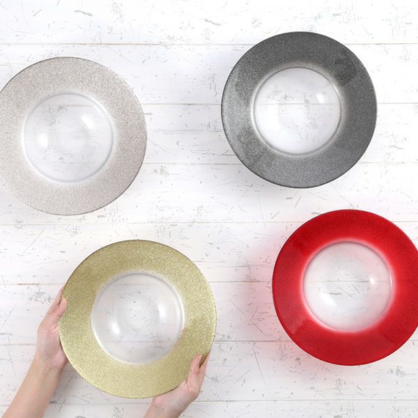 グリッター リムボウル 26cm レッド＆クリア | Vetro Felice - 幸せの