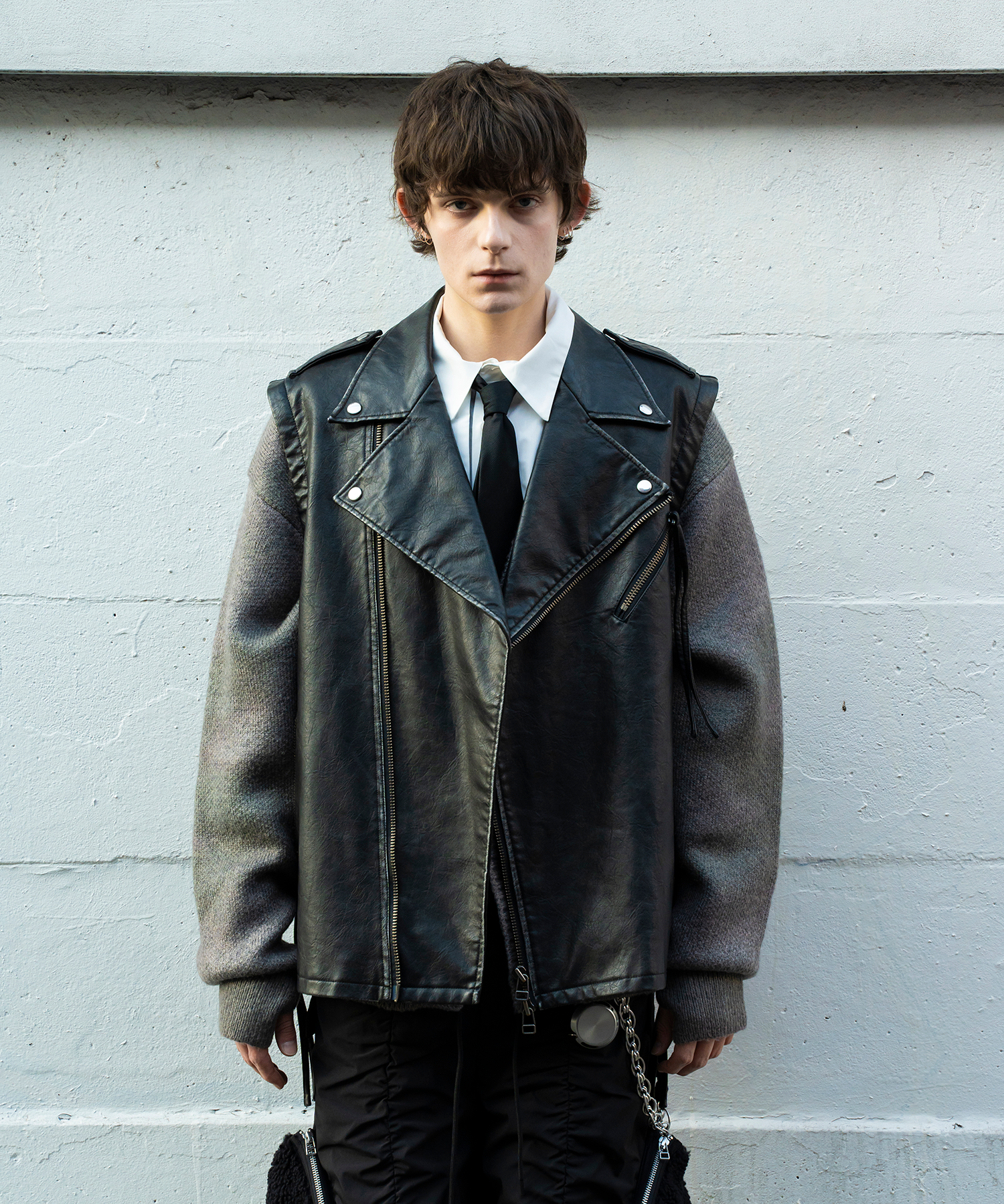 Hand-bleached 2-way riders jacket – VI E DIT