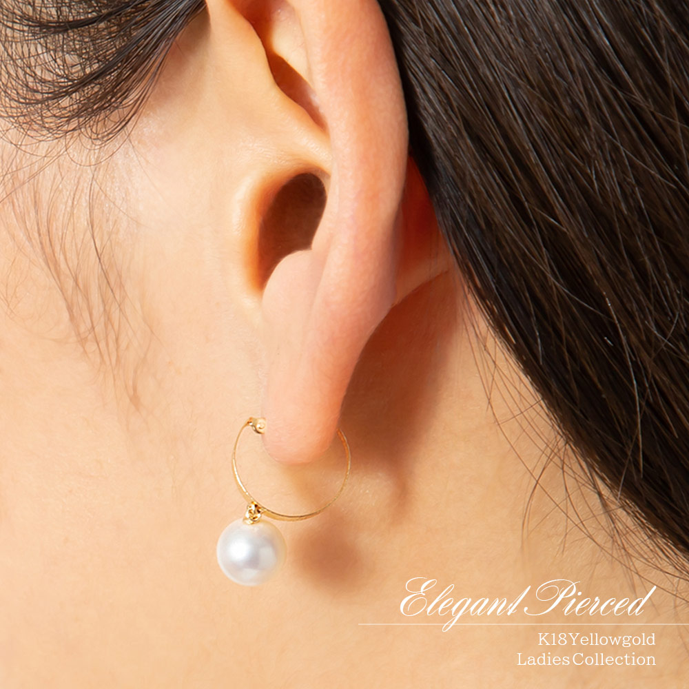 アクセサリーのプレゼント K18YG アコヤ真珠 フープピアス 18金