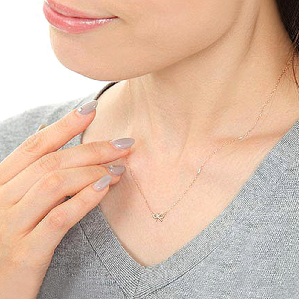 アクセサリーのプレゼント 心葉 ダイヤモンド リボンネックレス K10 10