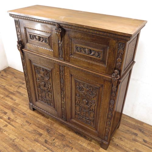 イタリアアンティーク キャビネット 収納棚 オーク材 v_63112