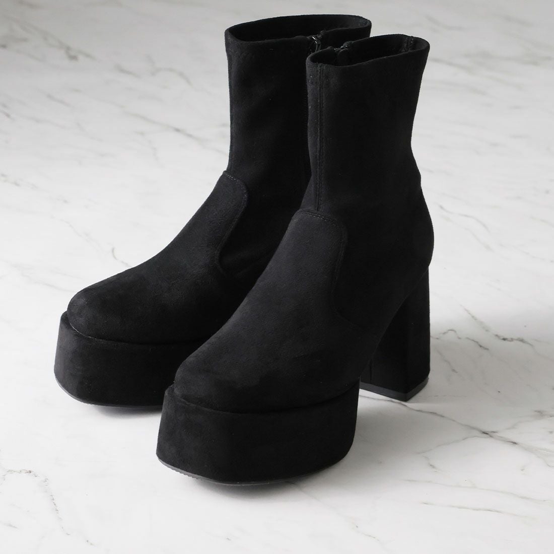 厚底プラットフォームストレッチブーツ ｜靴・レディースシューズの