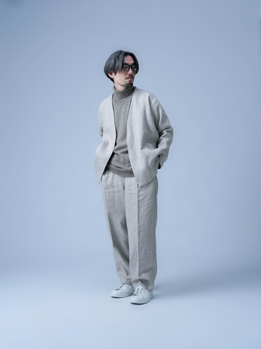 リネンセットアップ】もう考えない。 ノーカラージャケット メンズ