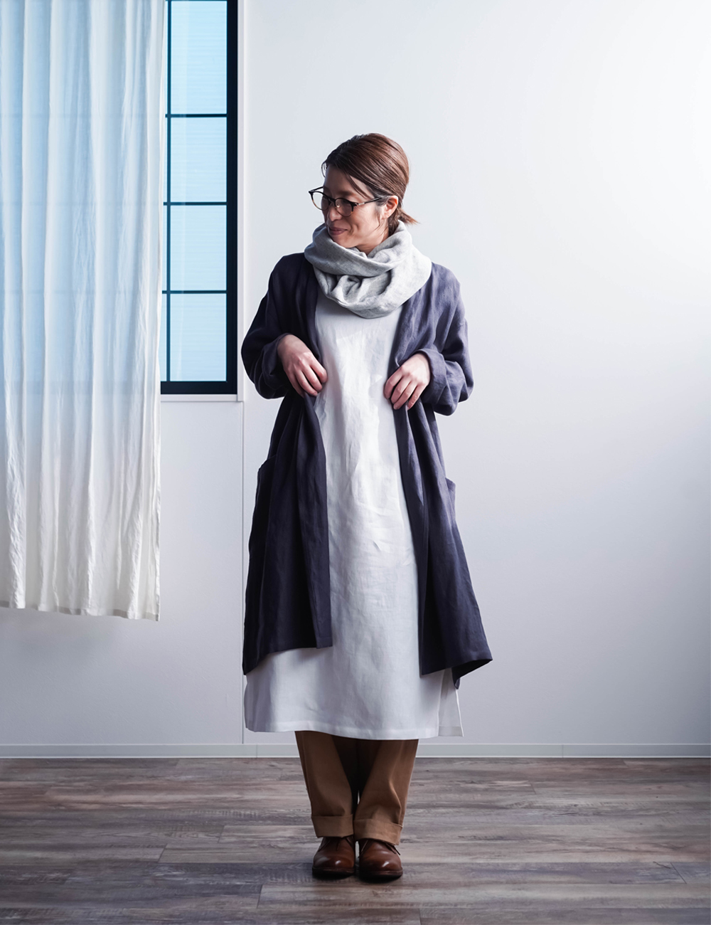 ふわとろ3重リネンガーゼのスヌード】首守（シュシュ）/杢グレー z005d