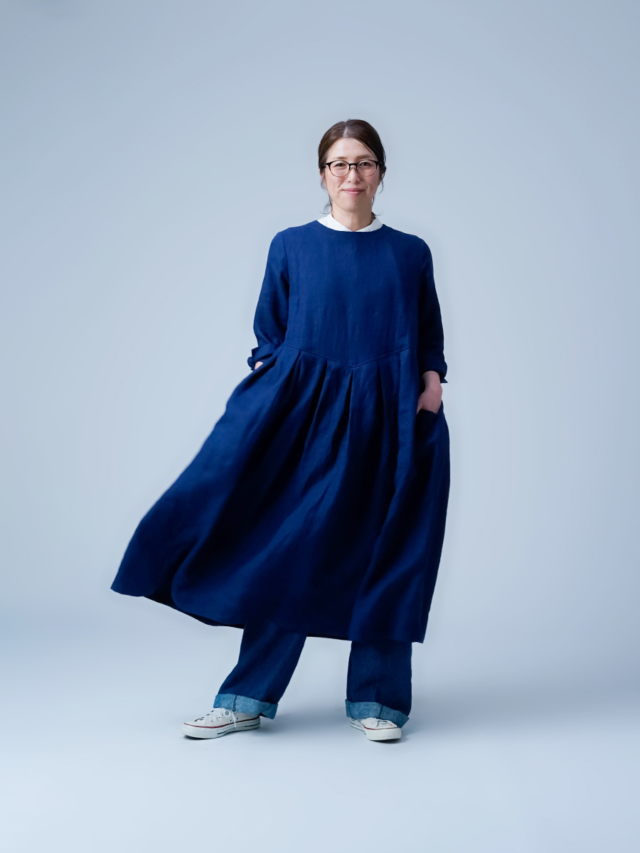 プレミアム】wafu.代表作 鍵盤タック リネンドレス ／ ブルーニュイ
