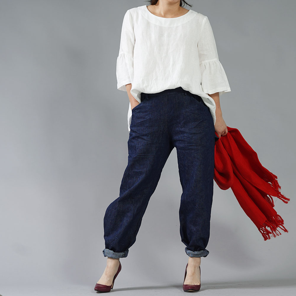 リネンパンツ】リネンデニム ペインターパンツ /インディゴ【free