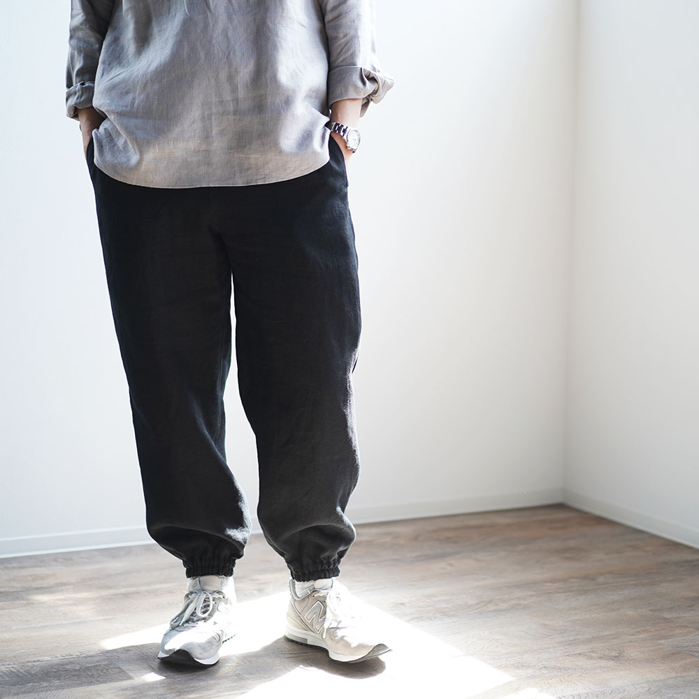 リネンパンツ】リネンもんぺ /ブラック b005d-bck2