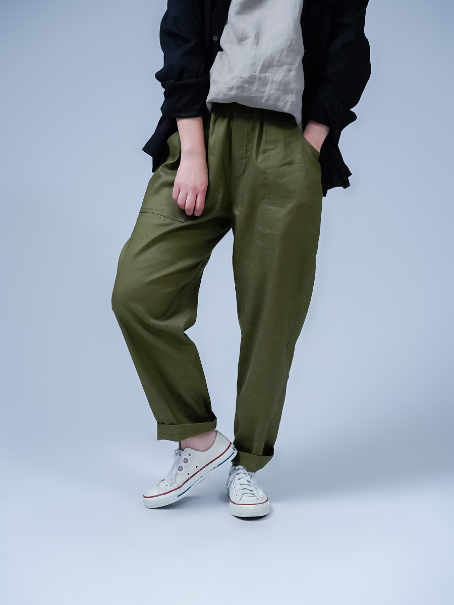 リネンパンツ】通年穿ける 心地いい リネンベイカーパンツ ソロ