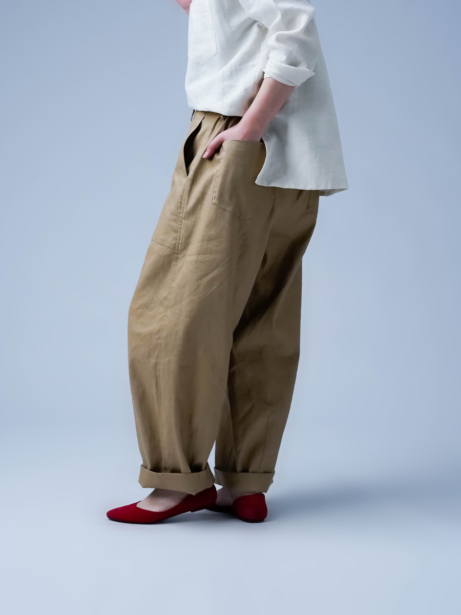 リネンソロテックス】肩肘張らない リラックスワイドパンツ