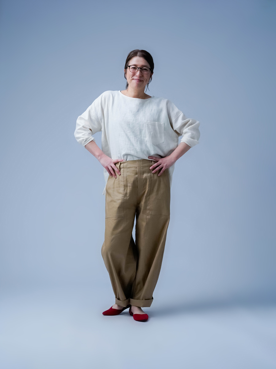 リネンソロテックス】肩肘張らない リラックスワイドパンツ