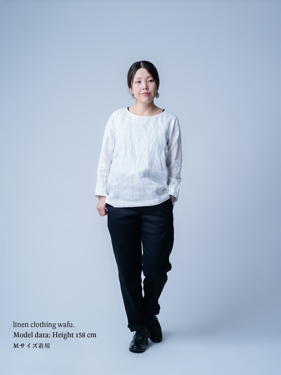 プレミアム】リネントップス 丸首 トップス 薄地 ／ ホワイト p012g-wht1