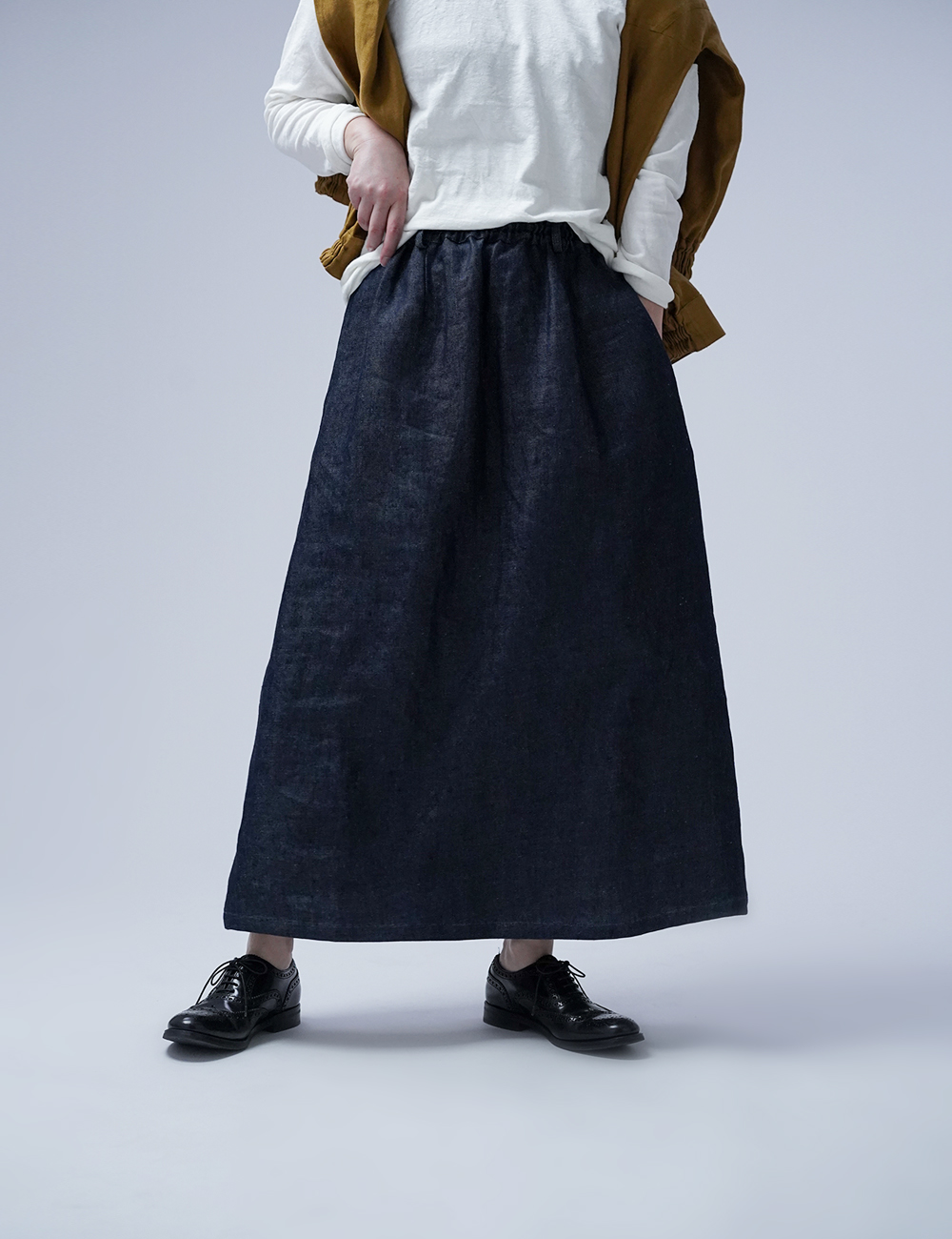リネンスカート】使いやすさがクセになる リネン100%デニム /ダーク