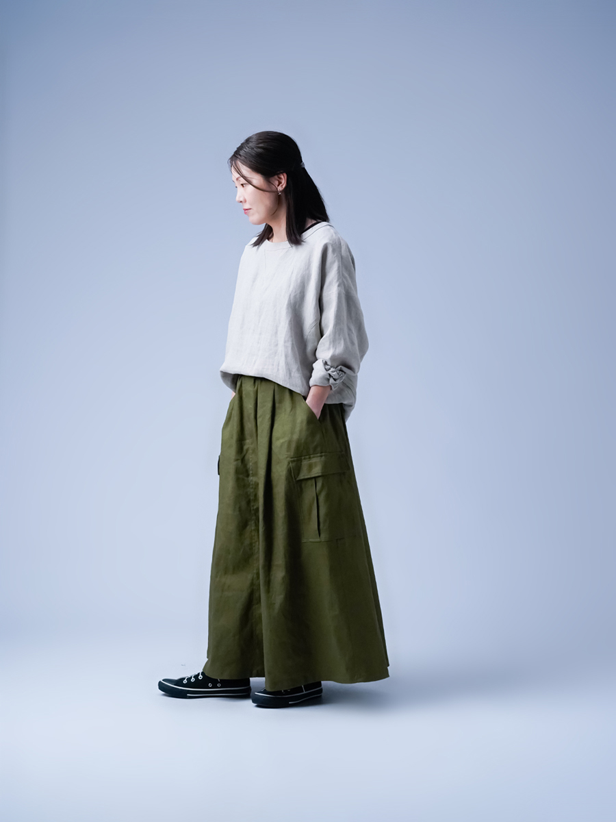 リネンソロテックス】大人の余韻。カーゴ・スカート”／ カーキ s008c-khk2