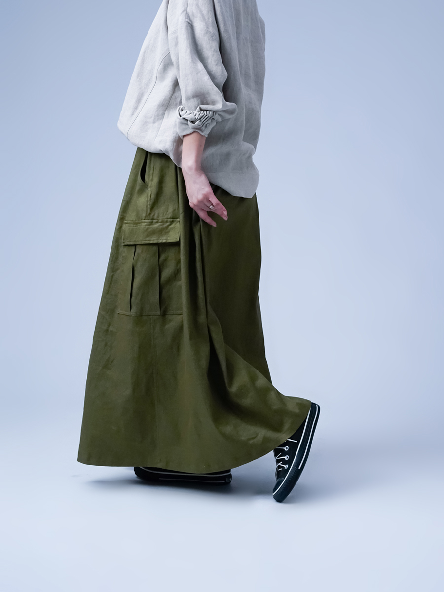 リネンソロテックス】大人の余韻。カーゴ・スカート”／ カーキ s008c-khk2