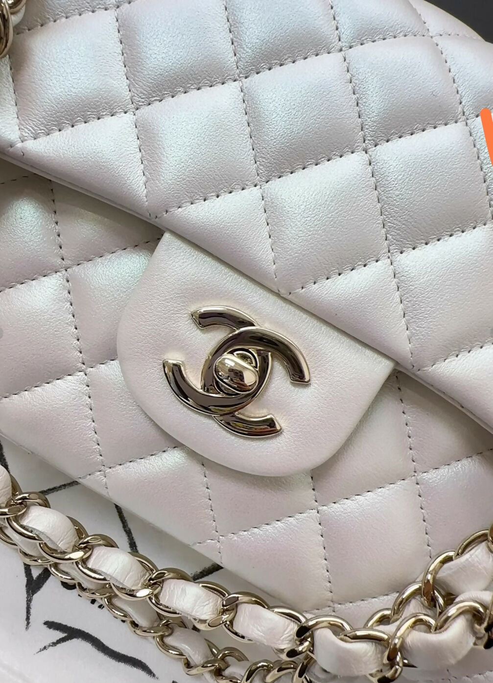 Chanel 21s Medium Pearl White flap Bag light gold hardware