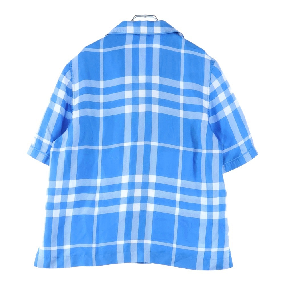BURBERRY(バーバリー) バーバリーチェック柄 シルク半袖シャツ ブルー