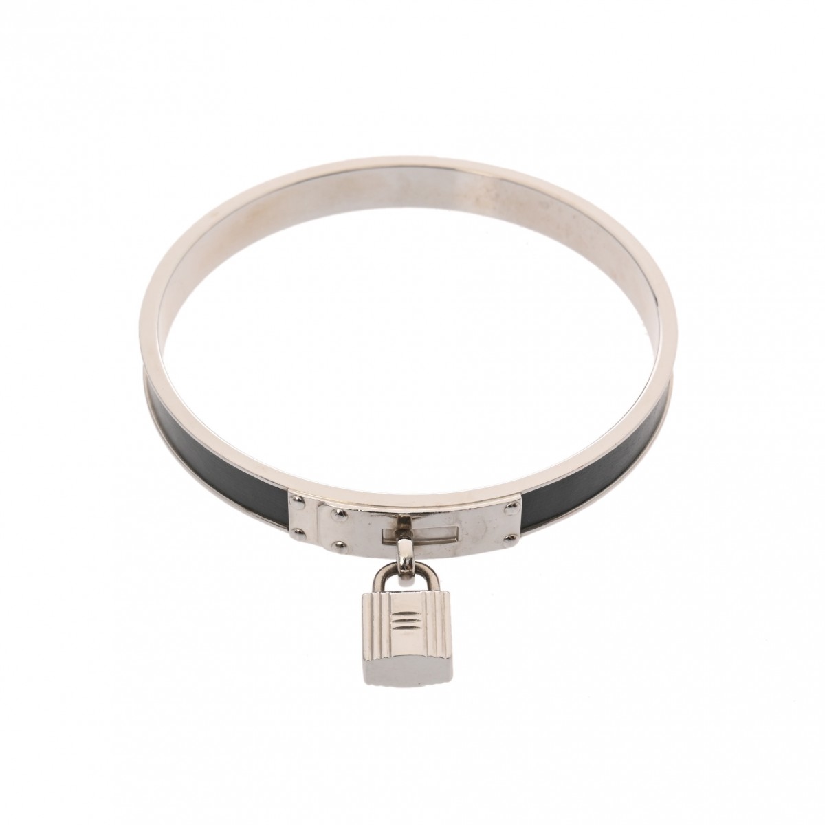 HERMES エルメス レザー シルバー金具 バングル ブレスレット ブラック