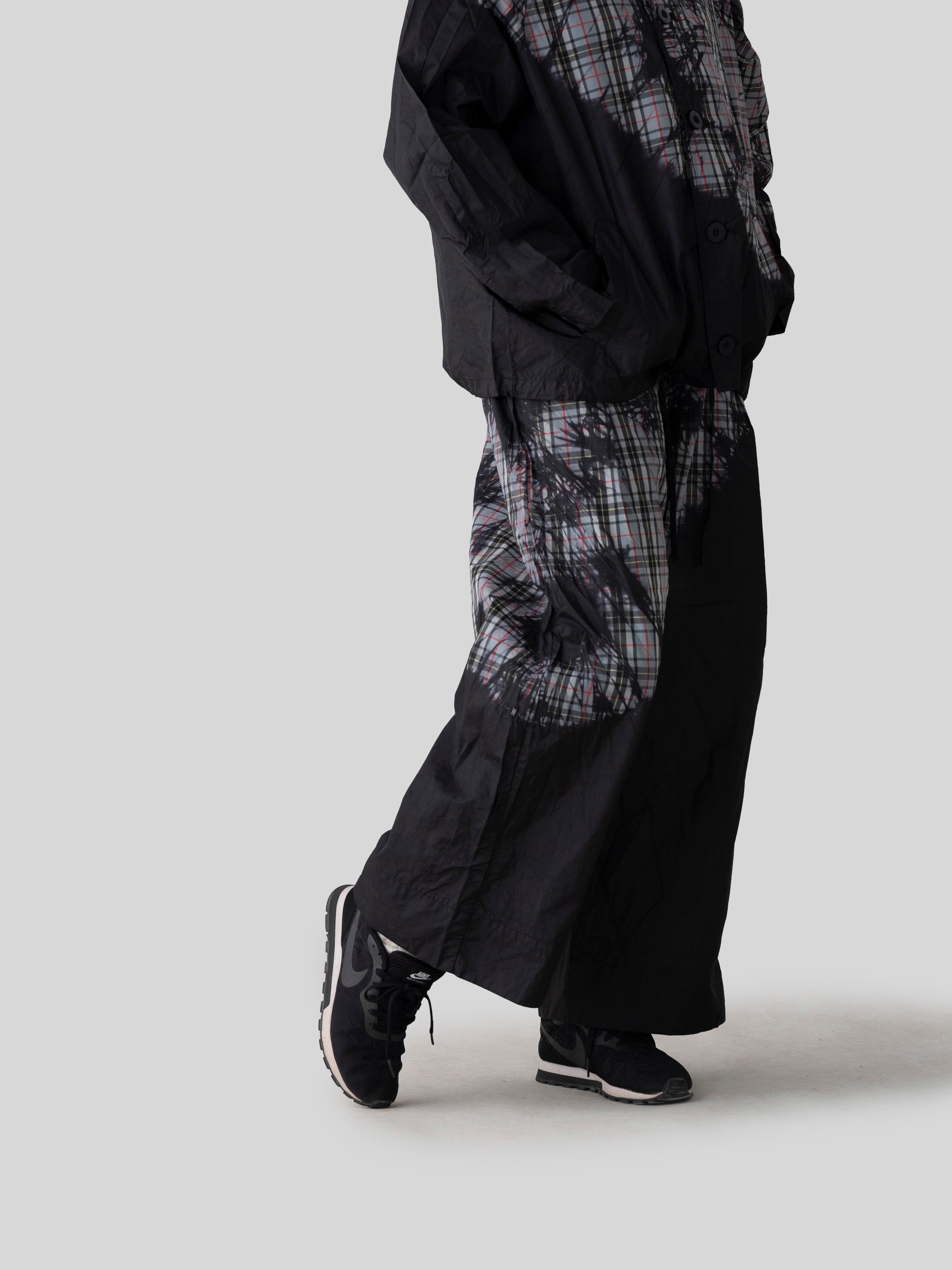 ワイドクロップドパンツ KAGE check GRAY 乙なもの｜宝島染工