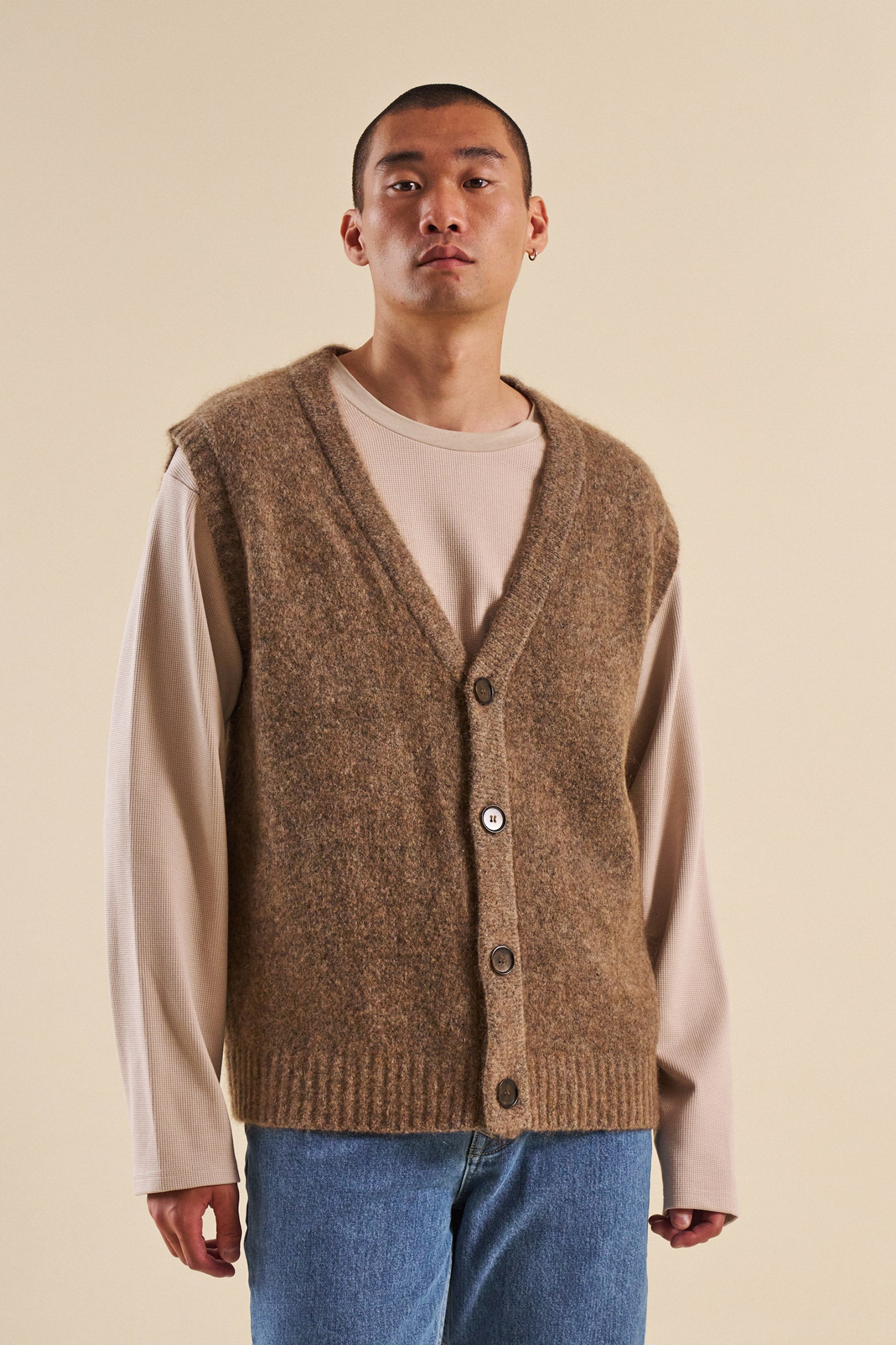 HUDSON MOHAIR CARDIGAN VEST - TAUPE BROWN – bound