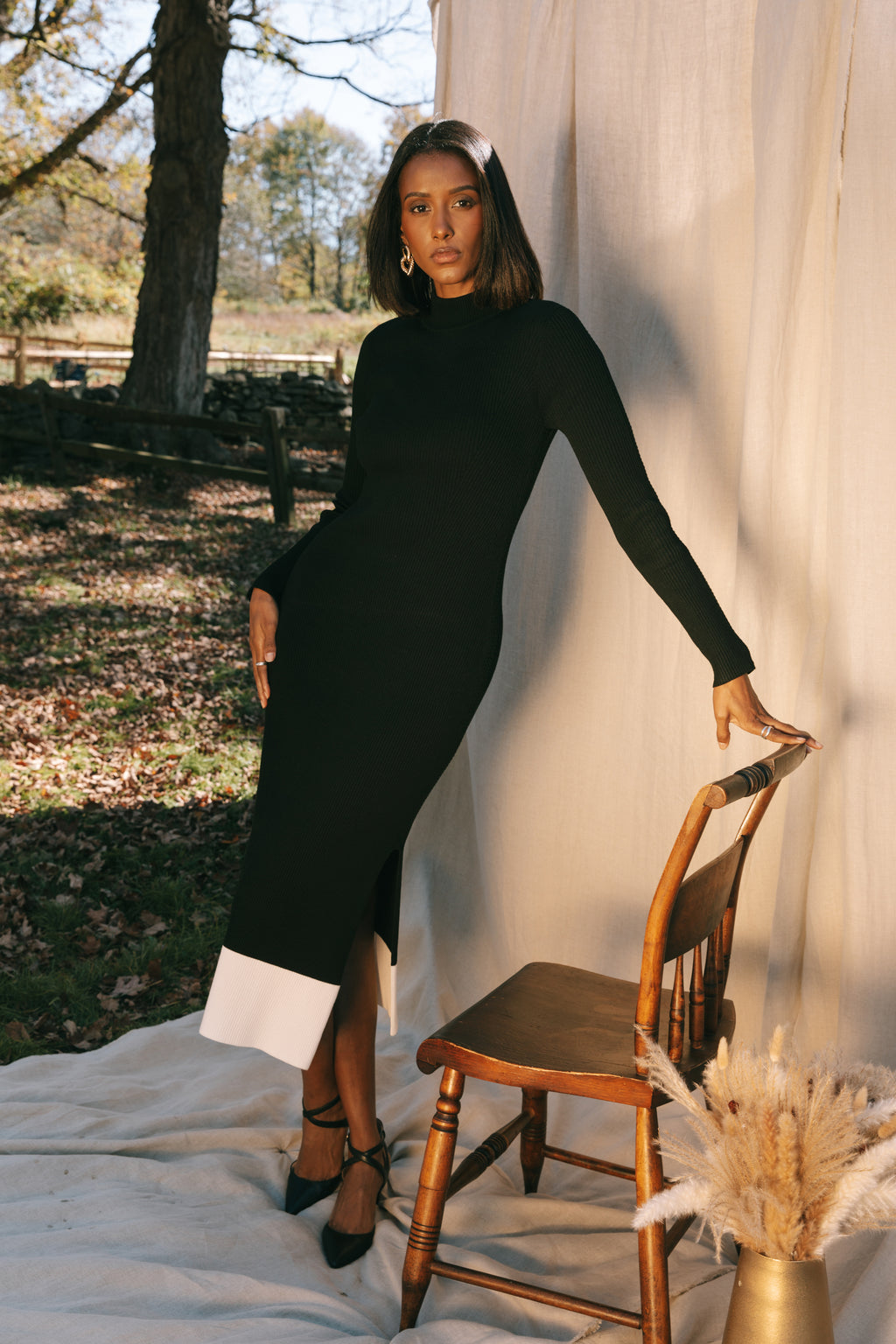 The Rib Sweater Midi Dress In Ink - KADA