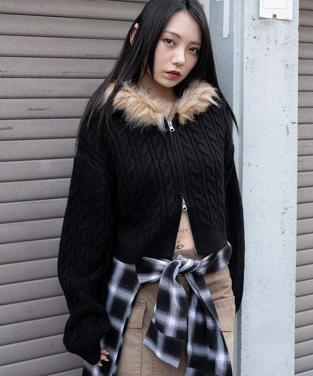フェイクファー付きケーブルニットパーカー｜WEGO（ウィゴー） – WEGO