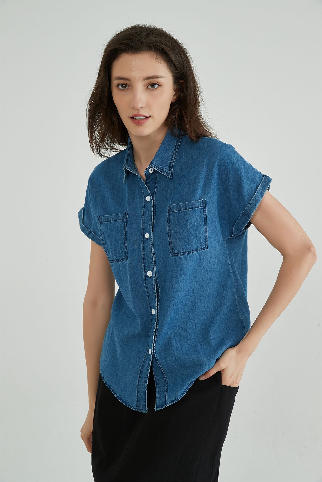 Short Sleeve Denim Shirt Womens – Whisper Mint