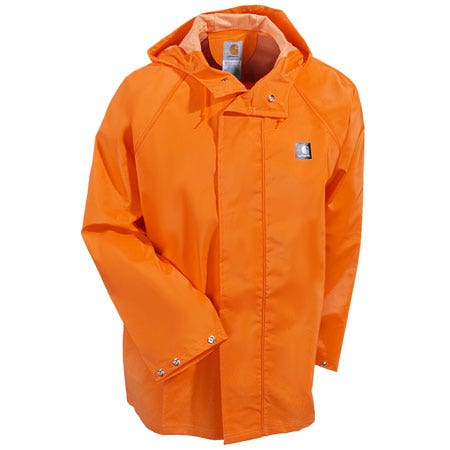 Carhartt Apparel: Men's Orange Carhartt Lightweight PVC Rain Coat